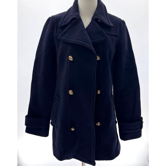 Banana Republic Navy/ Gold Button Wool Lined Winter Pea Coat- 12 - Picture 1 of 11